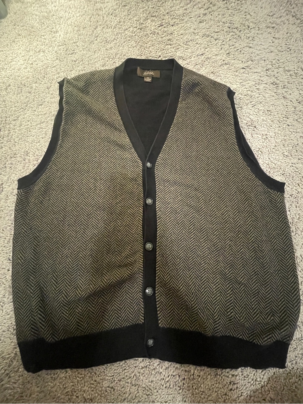 Tasso Elba Black Trim Tan Herringbone Button Vest